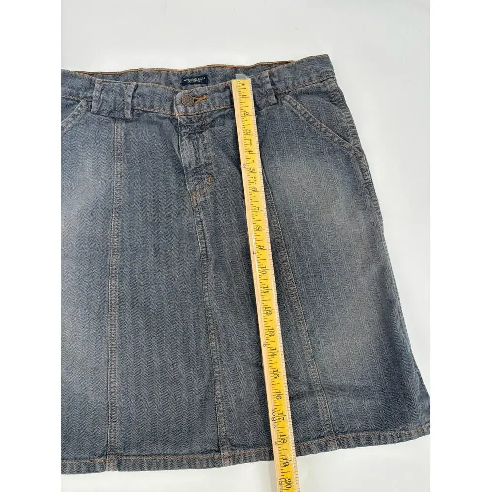 Vintage American Eagle Skirt Womens 8 Gray Blue Denim Jean Stripe Y2K 90s Pocket